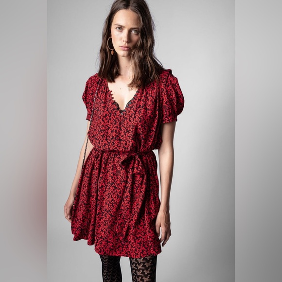 Zadig & Voltaire Ritys Floral-print Dress In Red & Black Small Grunge Aesthetic - Picture 2 of 13